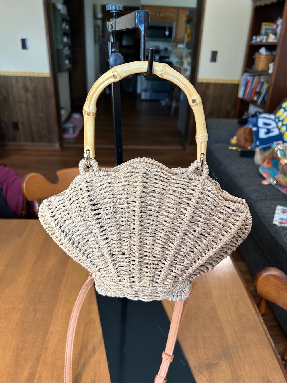 Lauren Conrad Woven Straw Shell Handbag with Bamboo Handle - Natural